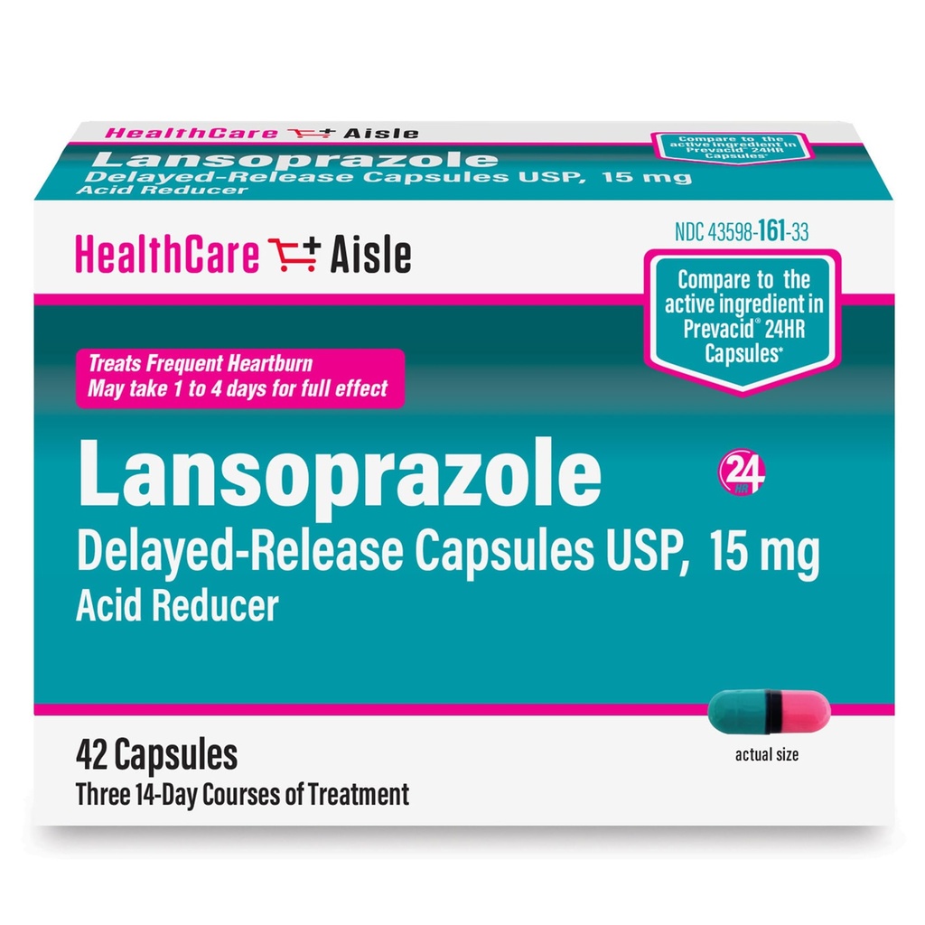 SantéCareAisle Lansoprazole 15 mg - 42 Capsules de libération différée - Réducteur d'acide, traite les brûlures d'estomac fréquentes