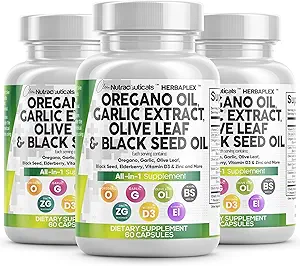 Clean Nutraceuticals Oregano Oil Knoflook Extract Olive Leaf Black Seed Oil - Immune Support & Digestief Health Supplement voor vrouwen en mannen met vitamine D3 & Zink - 3Pack