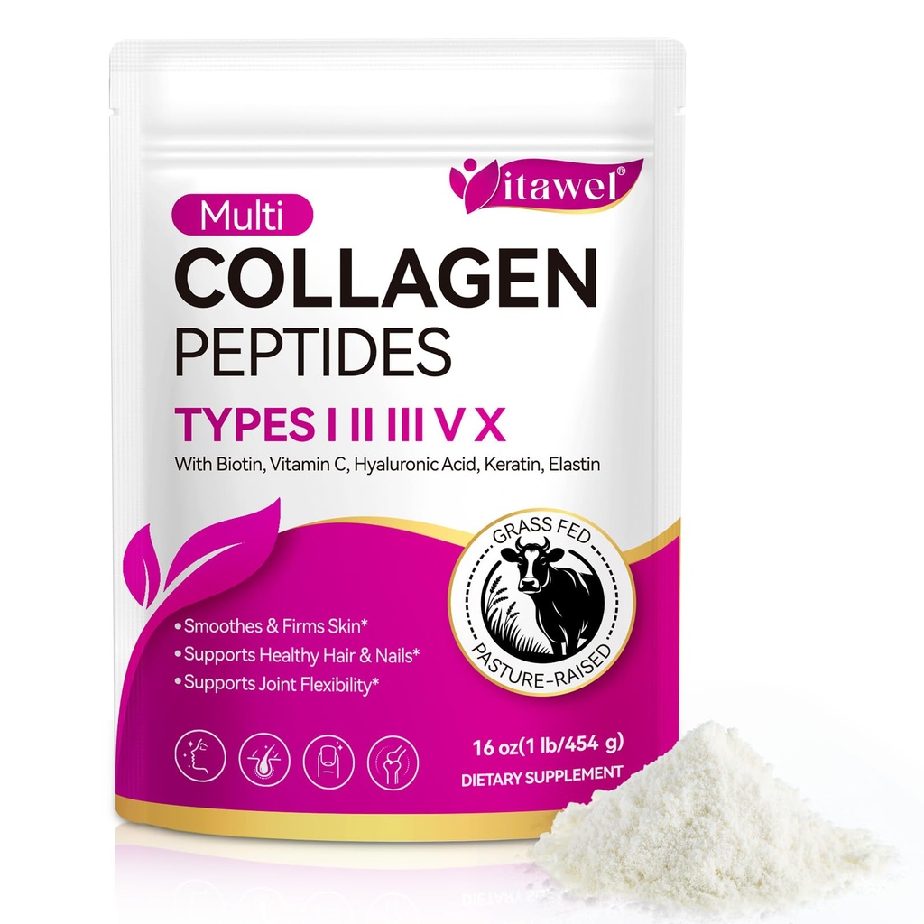 Multi Collagen Peptides Powder - Types I, II, III, V, X – Grass Fed, Pasture Raised - Supports Skin, Hair, Nails & Joints - Flavorless, Hydrolyzed, Easy to Mix - Non-GMO, Gluten-Free, Dairy-Free