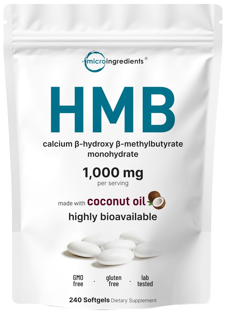 HMB 1,000mg | 240 Softgels with Coconut Oil | Highly Bioavailable | HMB Supplements for Men & Women | Calcium Beta-Hydroxy Beta-Methylbutyrate | Supports Lean Muscle Mass & Muscle Recovery