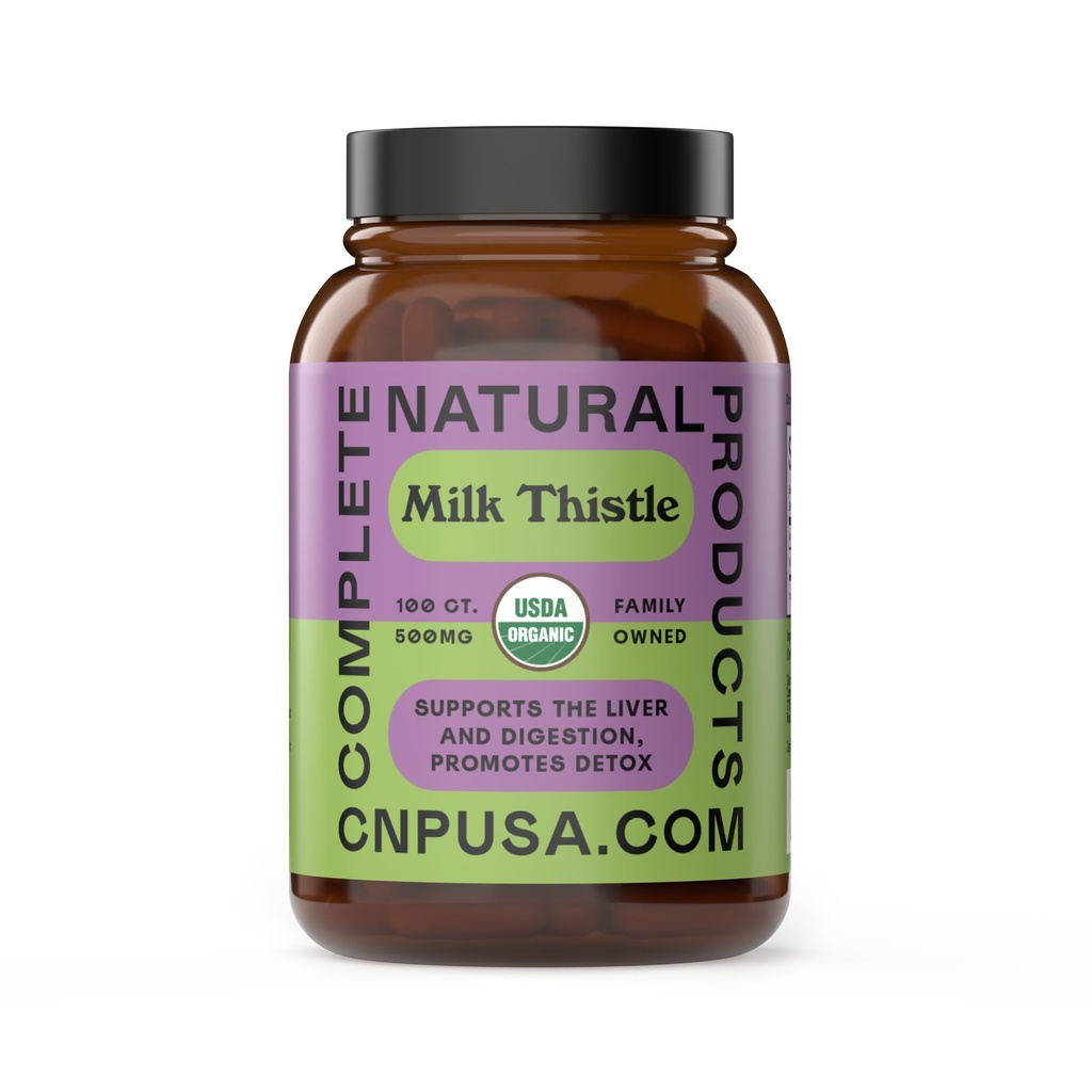 Complete Natural Products Pure Organic Milk Thistle Capsules - 500 mg Silymarin Powder 100 Pillen