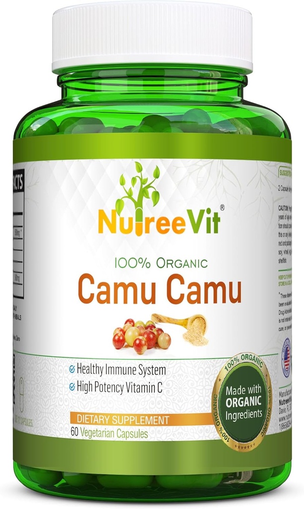 NurteeVit 100% Biologische Camu Camu Capsules 500mg - Vitamine C,Verpakt met Vitaminen en Mineralen (90 Tel)
