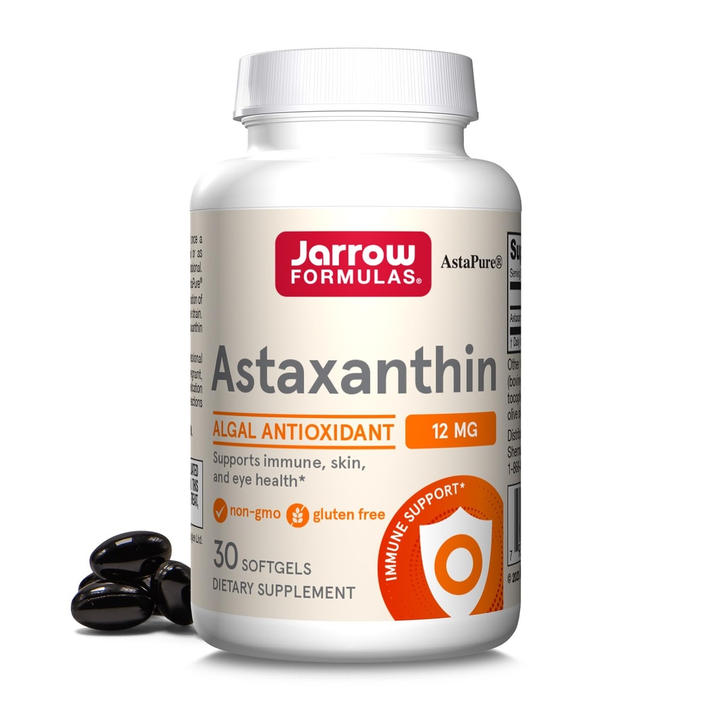 Jarrow Formulas® Astaxanthin 12 mg, complément alimentaire, antioxydant pour la santé immunitaire et oculaire, 30 softgels, 30 jours d'approvisionnement