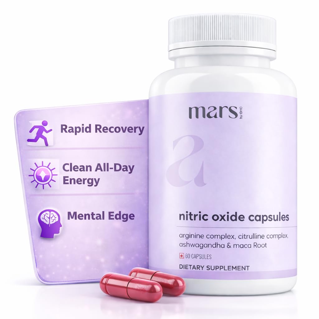Mars Nitric Oxide Capsules with L-Arginine & L-Citrulline, Pre Workout Nitric Oxide Supplement for Men, Blood Flow & Circulation Support, 60 Capsules