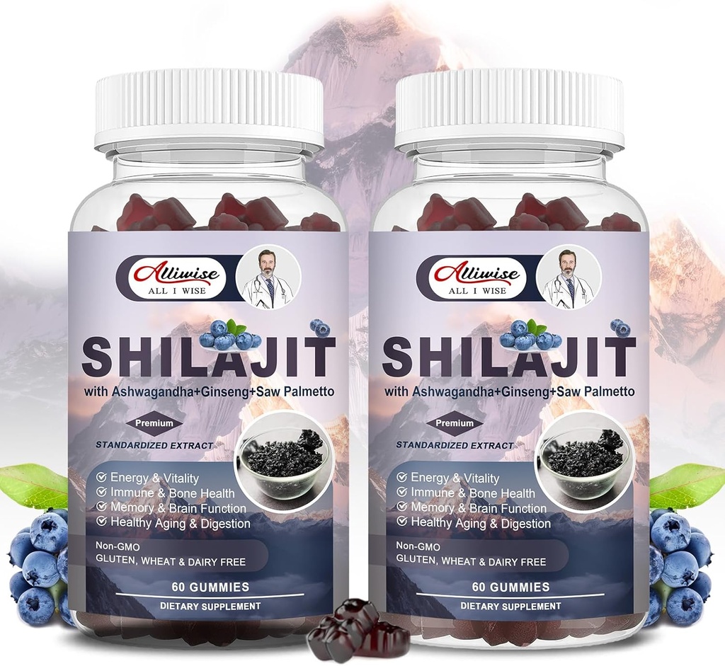 Shilajit Gummies for Men & Women, Shilajit Pure Himalaya Original Multi-Supplement, Shilajit Ashwagandha & High in Trace Minerals & Fulvic Acid for Energy, Strength & Immunity, 60 Serving