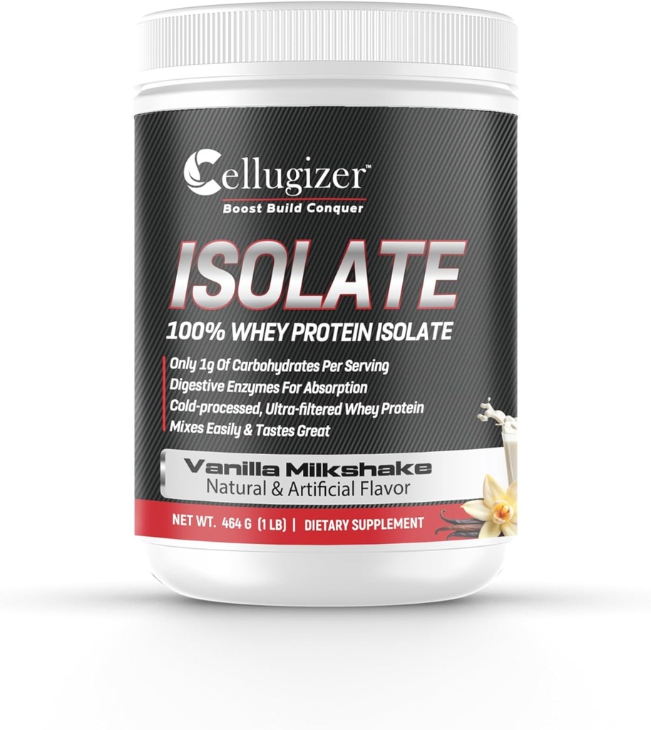 Cellugizer 100% Whey Isolate 1lb, Vanille I 25g Protéines, Digestation rapide I 0g Sucre, faible teneur en glucides