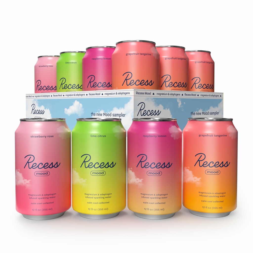 Recess Mood Magnesium & Adaptogen Drink, Relaxatie Drank, 12 Ounce (Variety Pack, 12 Pack)