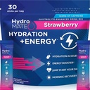 HydroMATE Elektrolyten Poeder Drink Mix Packets Hydration Accelerator Lage suiker Snelle Party Relief Recovery Vitamine C Plus Cafeïne Aardbei 30 Tel.