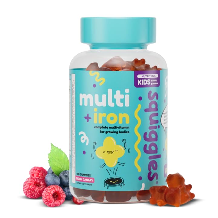 Squiggles Kids Multivitamine + Iron Gummies - Low Sugar Gummy Vitamines met ijzersupplementen voor kinderen - Breed Spectrum van vitaminen en mineralen, Chewy, Yummy Berry Flavor (100 telling)