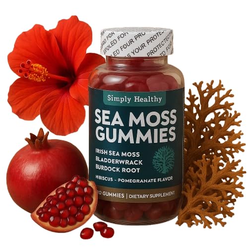 Premium Sea Moss Gummies, Irish Sea Moss Supplement with Bladderwrack and Burdock Root, Vegan Support Detox Gummies, Plant-Based Wellness, for Gut Health, Superfood 60ct