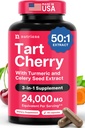 3 in 1 Tart Cherry Extract Capsules met Kurkuma & Selderij Zaad voor voeten en gezamenlijke ondersteuning Uric Acid Flush Cleanse & Purge Pillen, 60 Veggie Capsules geproduceerd in de VS