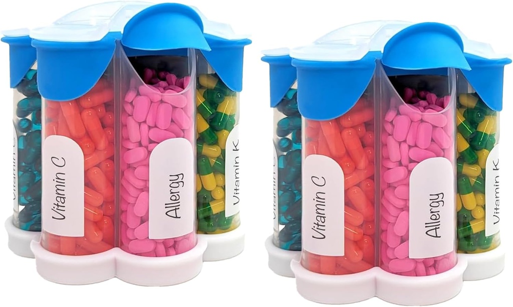 Extra grote pil Organizer dagelijks, wekelijks, maandelijkse supplement fles, leuke Blossom pil Dispenser met 7 XL Compartments (2 Pack Combo) (Light Blue 2 Pack)
