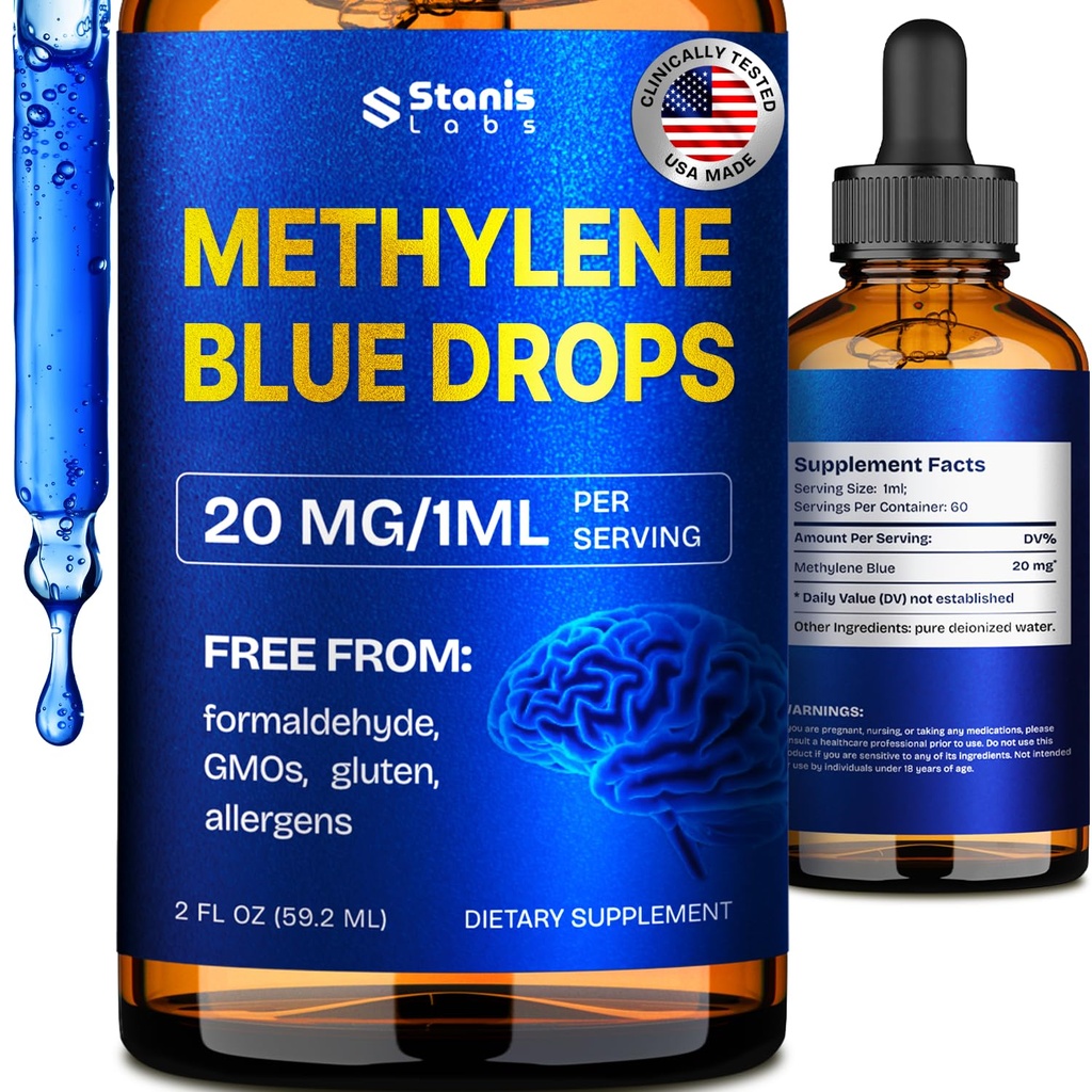 Supreme Methylene Blue Drops 2% (USP Grade) | Brain Supplements For Memory and Focus Fuel | 3rd Party Tested & Ultra High Purity | USA Made Methylene Blue For Humans - 60 Servings, 2 FL.OZ, 1 Pack