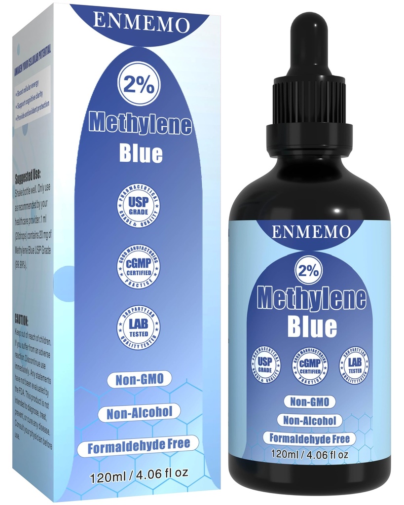 Methylene Blue Drops 4.06 fl oz 2%-USP/Pharmaceutical Grade Solution,Third-Party Tested,No Formaldehyde,Glass Bottle,Made in China