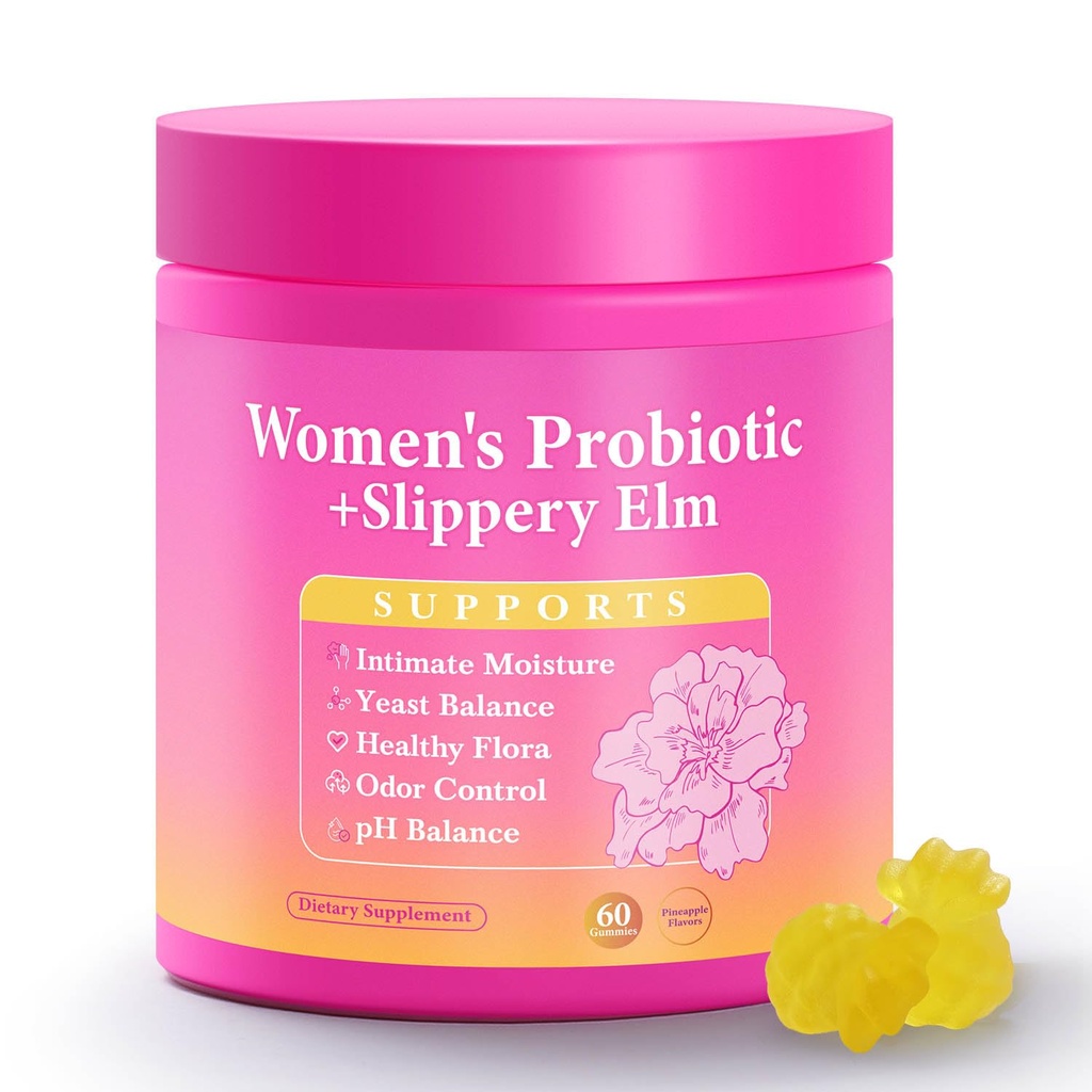 Her Juicy Feminine Probiotics Gummies, Premium Feminine Balance Gummies with Slippery Elm for Women's pH Balance, Healthy Odor, Flora and Immune Support – 30-Day Supply