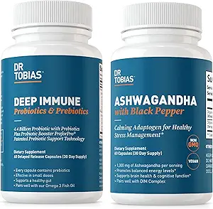 Dr. Tobias Deep Immune Probiotica & Prebiotica en Ashwagandha Capsules, ondersteunt spijsvertering, Energie & Immune Health, Non-GMO