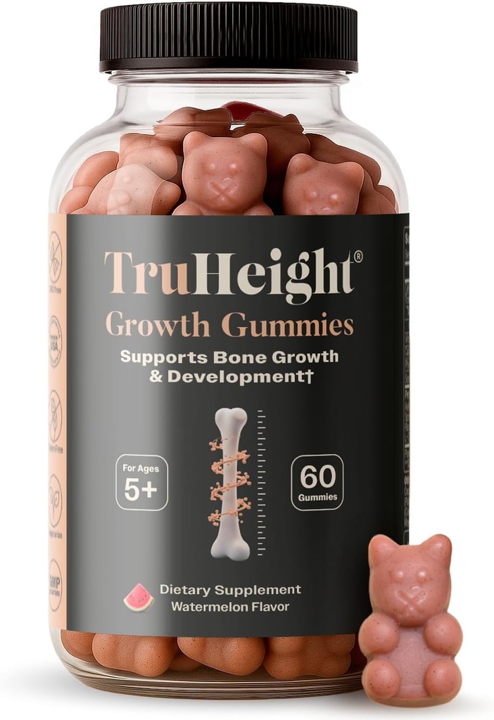 Gummies de croissance TruHeight (Watermelon) Supplément naturel de croissance et de développement pour les enfants et les adolescents - Vitamine D, K, Calcium et Ashwagandha - Vitamines de force osseuse D3 K2 - Picky Eater Vitamine - 5 ans et plus