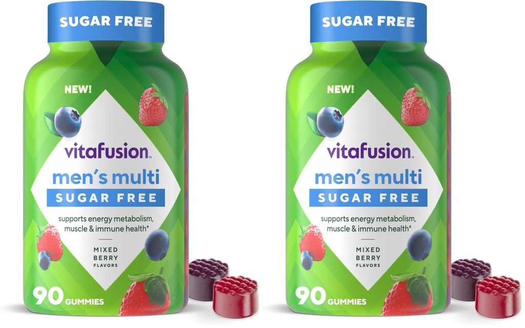 Vitafusion Sugar Free Men’s Multi Daily Gummy Multivitamins, Supports Energy Metabolism, Muscle and Immune Health (1), Mixed Berry Flavors, (Pack of 2)