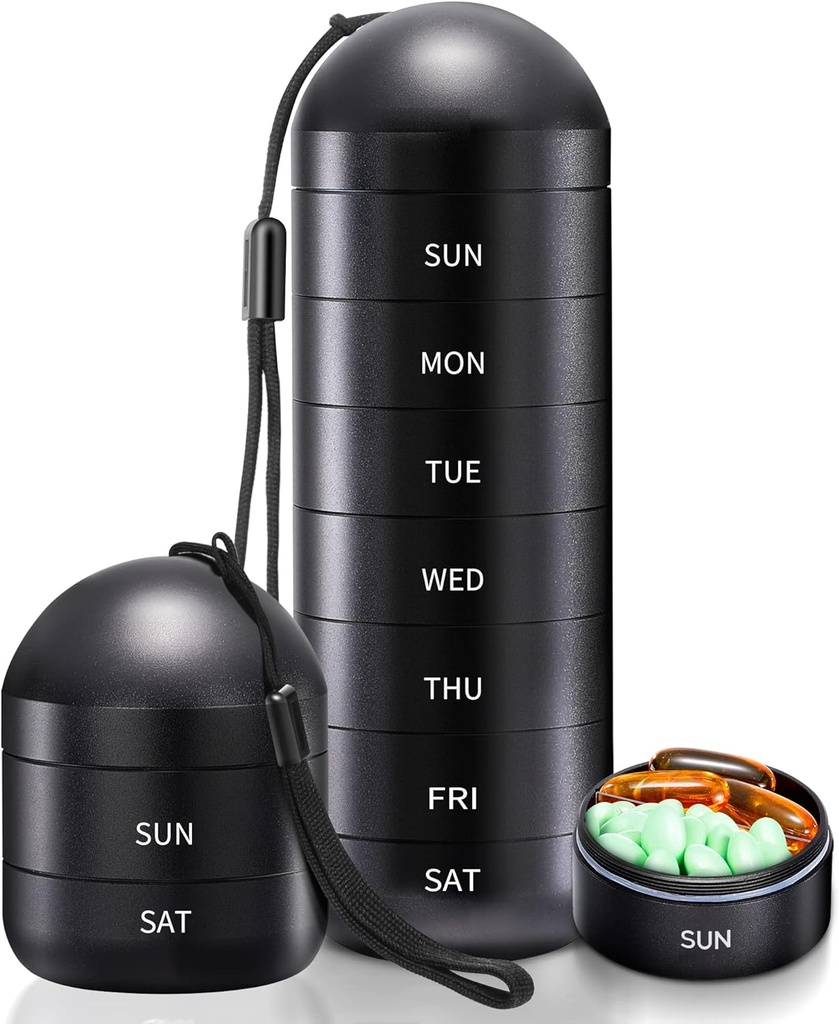 Zannaki Weekly Pill Organizer 7 Dag 2 keer per dag, Portable Metal Travel Waterproof AM PM Pill Box, Grote Pill Case Container, BPA Gratis Dagelijkse Medicine Organisator Houder voor Vitamine, Visolie, Supplement
