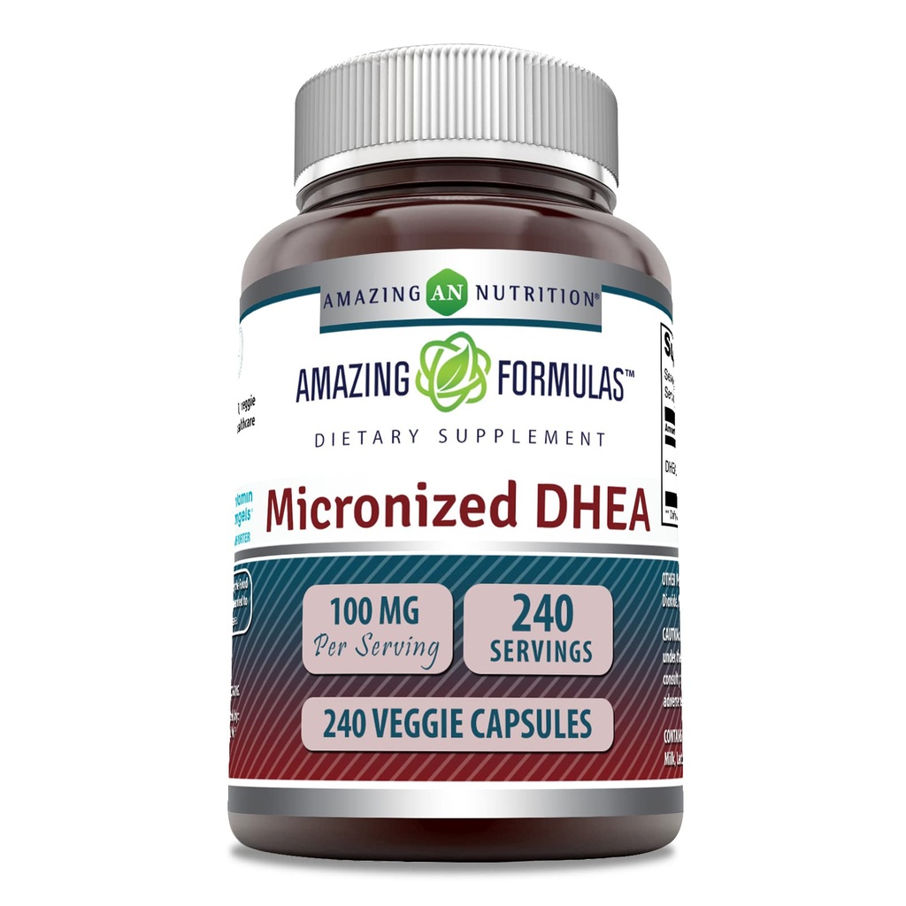 Amazing Formulas Micronized DHEA Supplement | 100 Mg | Veggie Capsules | Non-GMO | Gluten-Free | Made in USA (240 Count, Pack of 1)