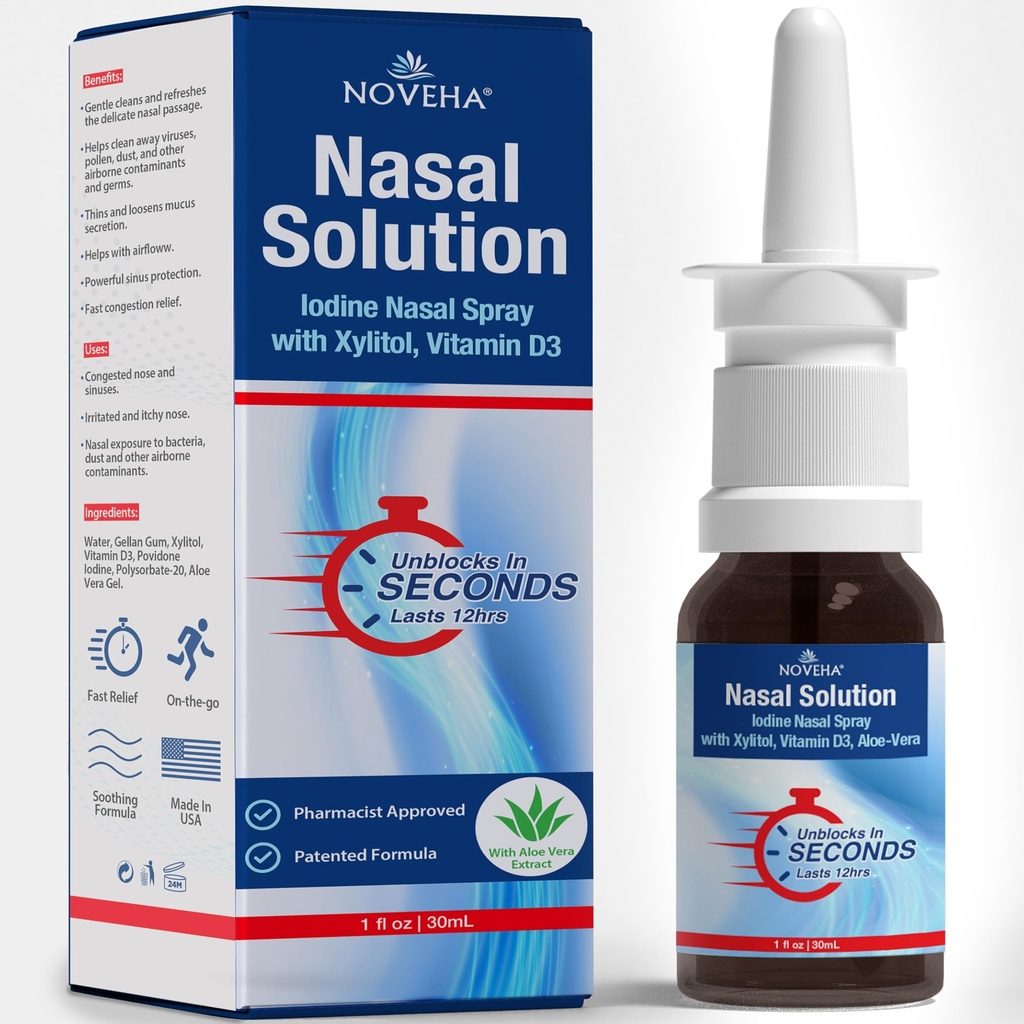 NOVEHA Neusspray- 1% Povidon-jodiumspray, vitamine D3, Aloë-Vera - Neusreiniger (30ml)
