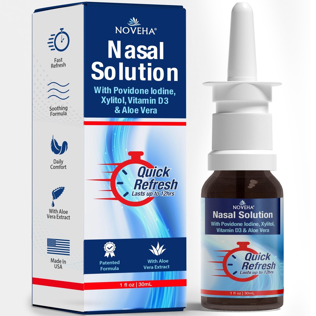 NOVEHA Neusspray- 1% Povidon-jodiumspray, vitamine D3, Aloë-Vera - Neusreiniger (30ml)