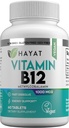 Vitamines HAYAT Vitamine naturelle végétalienne B12 1000 MCG, complément alimentaire pour le métabolisme énergétique, 2 mois d'approvisionnement, tous naturels, certifiés Halal, 60 comprimés, fabriqués aux États-Unis