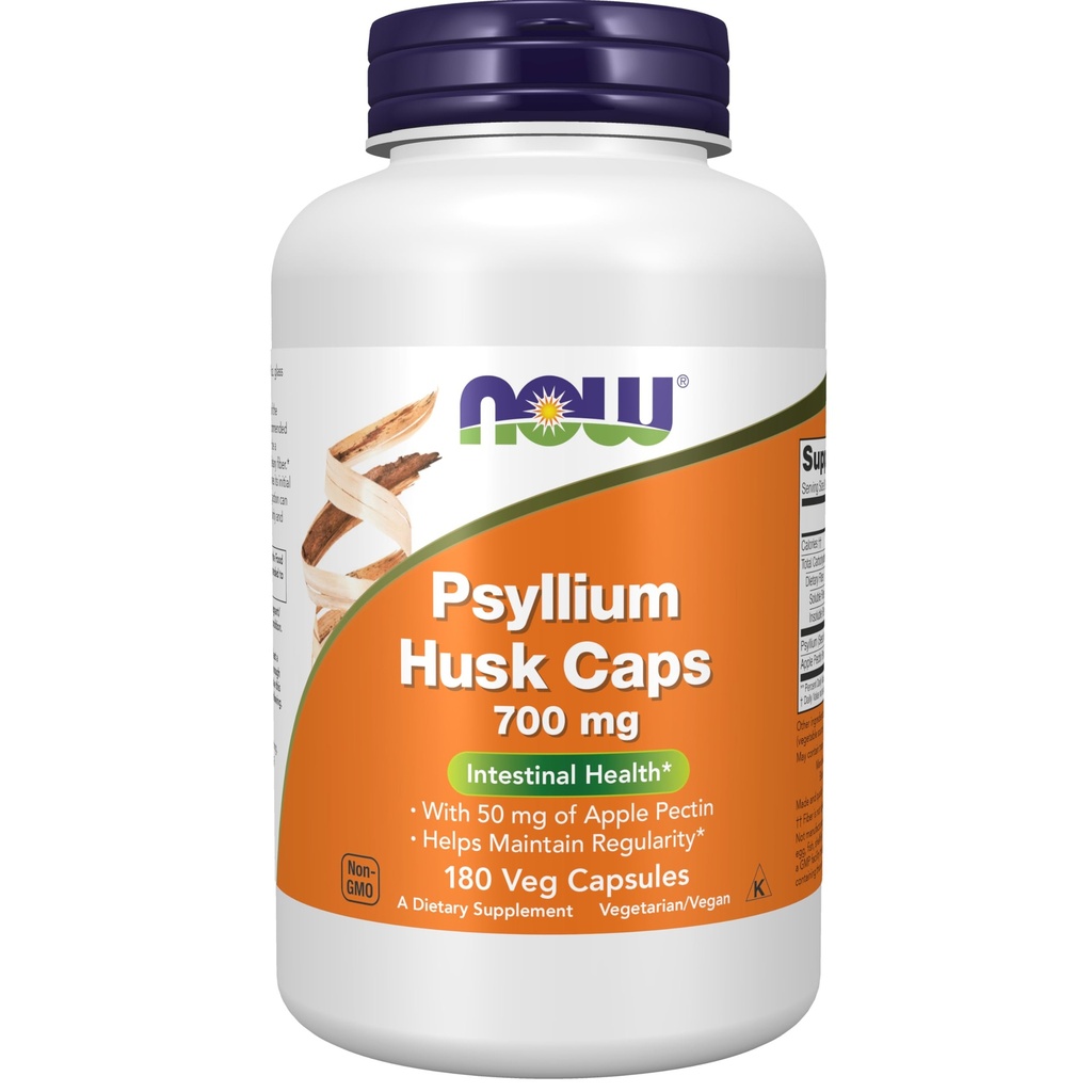 MAINTENANT Aliments suppléments, Psyllium Husk Caps 700 mg avec 50 mg de Pectine de pomme, Santé intestinale*, 180 gélules