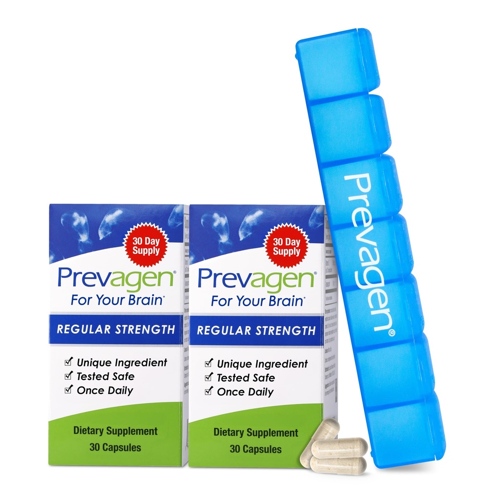 Prevagen Regular Strength - 30 Capsules |2 Pack | Formulated for Your Brain | 10mg of Apoaequorin Plus Vitamin D3 with 7-Day Pill Minder