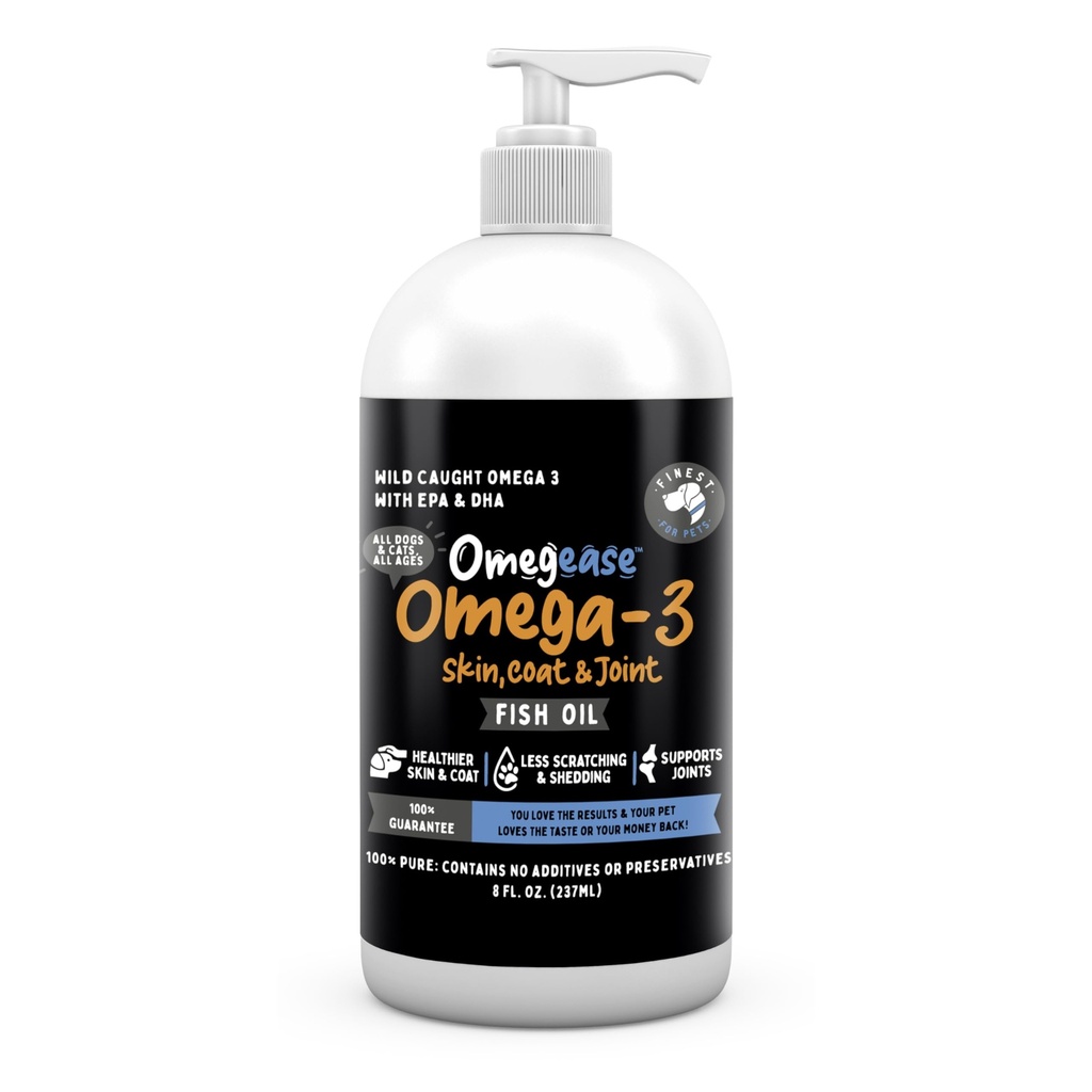 Omegease Visolie voor honden en katten - Finest for Pets Omega 3 for Cats & Dogs - Supplement for Skin & Coat, Jetching, Shdding, Joints & Immune Health - 100% Pure Omega Fish Oil with EPA & DHA (8 oz)