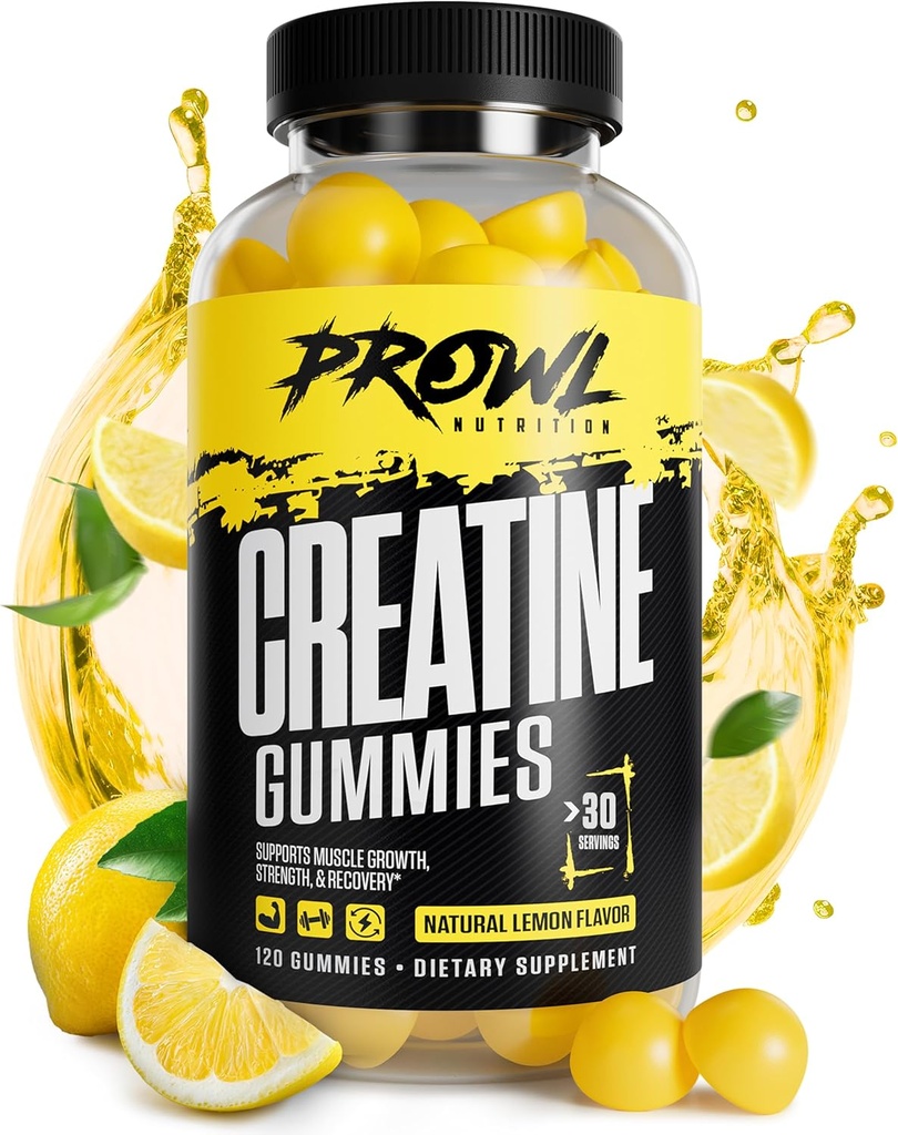 Creatine Monohydraat Gummies - Createine Gummies for Men & Women - Muscle Growth, Strength, & Recovery - Vegan, Non-GMO, & Gluten-Free - Natural Lemon Flavor - (30 Servingen, 120 Tel.)