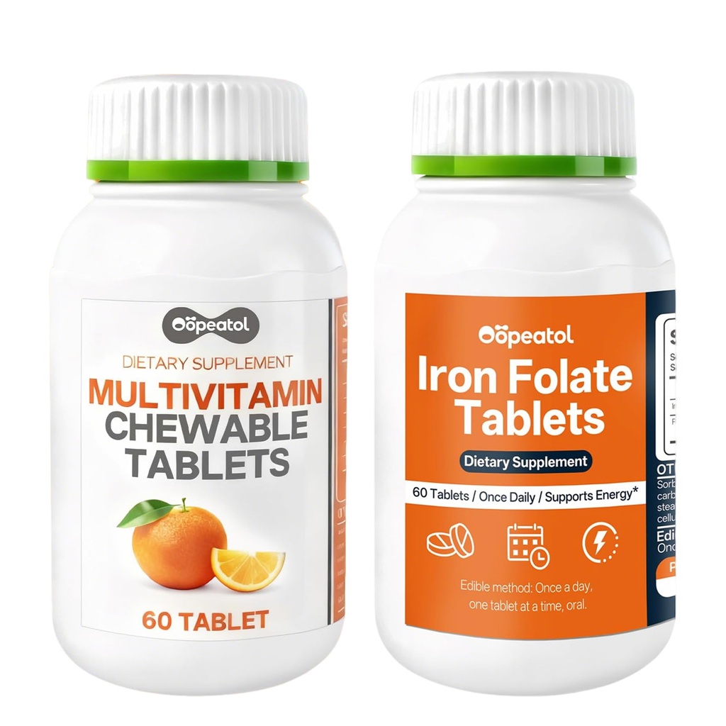 Iron Folic Acid & Calcium Vitamin D3 Magnesium Supplement | Supports Red Blood Cell, Bone & Muscle Health | 60 Tablets Gentle Elemental Composition with 400mcg Folic Acid