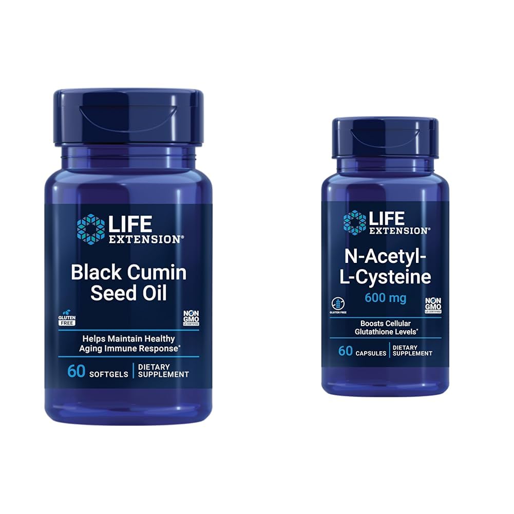 Life Extension Black Cumin Seed Oil 500 mg Immune & Inflammatory Support & N-Acetyl-L-Cysteine 600 mg Antioxidant 60 Capsules