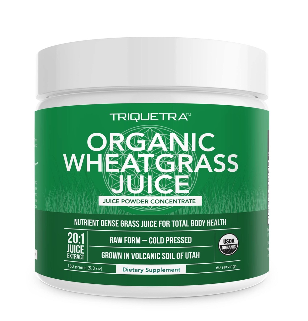Organic Wheatgrass Juice Powder - Organic, grown in Volcanic Soil of Utah - Raw BioActive Form, Cold-Pressed Then CO2 Gedroogd, 20:1 Concentrate Juice Extract - Unflavored (5.3 oz 60 Servings)