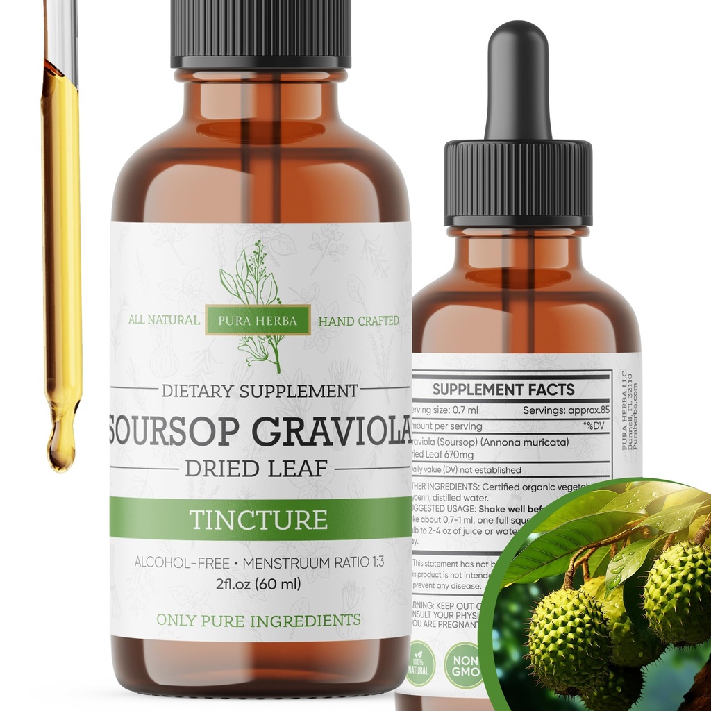 Organic Soursop Extract – Graviola Drops – Soursop Bitters Liquid – Soursop Tincture – Herbal Soursop Liquid – 2 fl oz