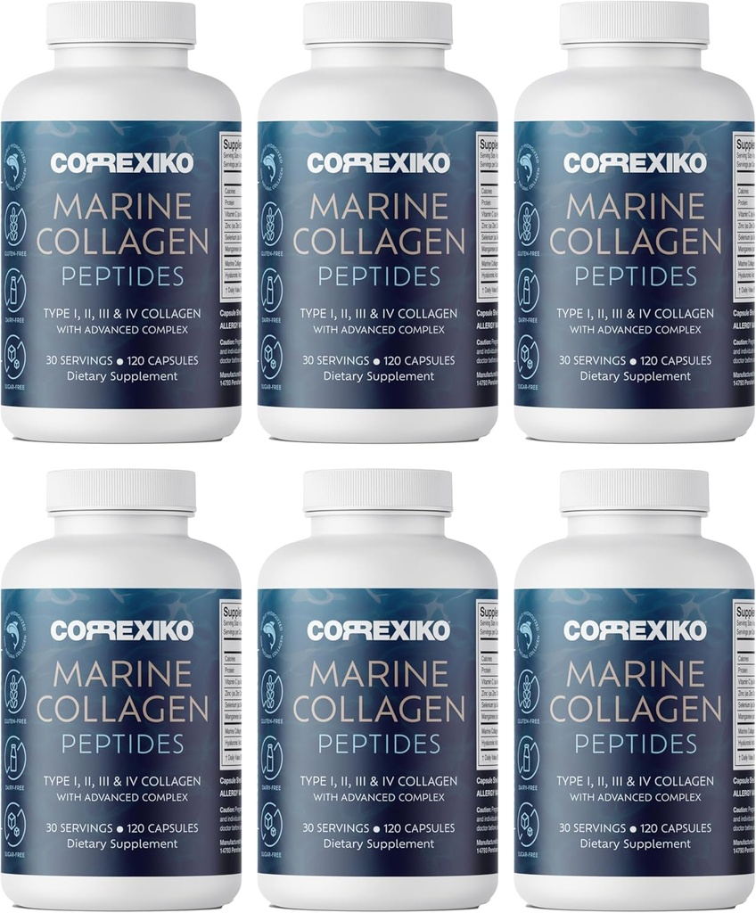 CORRIXIKO Marine Collageen Supplement Pillen - 1800mg Gehydrolyseerde Collageen Peptiden per Serveren met Toegevoegd Hyaluronzuur, Vitamine C & Minerals - voor haar, huid en nagels - 720 Capsules 6 maand Levering