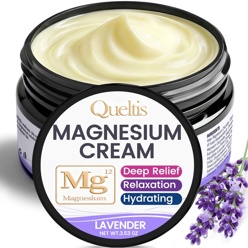 Magnesium Cream, Magnesium Lotion for Sleep, Pain & Leg Cramps, Topical Magnesium Chloride Cream for Muscle Relaxation, Calm, Moisturizing - Skin-Friendly & Safe for Kids & Adults | 3.53OZ (Lavender)