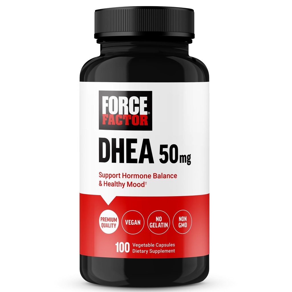 Force Factor DHEA 50mg, DHEA Supplement for Women and Men to Support Hormone Balance and Healthy Mood, Premium Quality, Vegan Friendly, Non-GMO, 100 Vegetable Capsules
