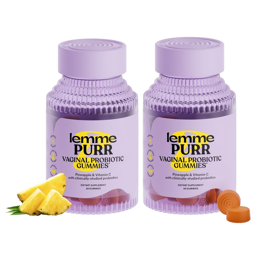 Lemme Purr Vaginale Probiotische Gummies voor vrouwen - Gebalanceerde pH, gezonde geur, Gistbalans & Flora Ondersteuning + Vitamine C voor Immune Health - Smakelijke Ananas (60 Telling) (Pack of 2)