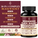30-in-1 Wormwood Black Walnut Cleanse Capsules – Advanced Detox for Adults - Natural Gut Cleanse with Soursop, Pumpkin Seed, PAU D'Arco, Probiotic Blend, Oregano & Garlic – Vegan 120CT, 99% Absorption