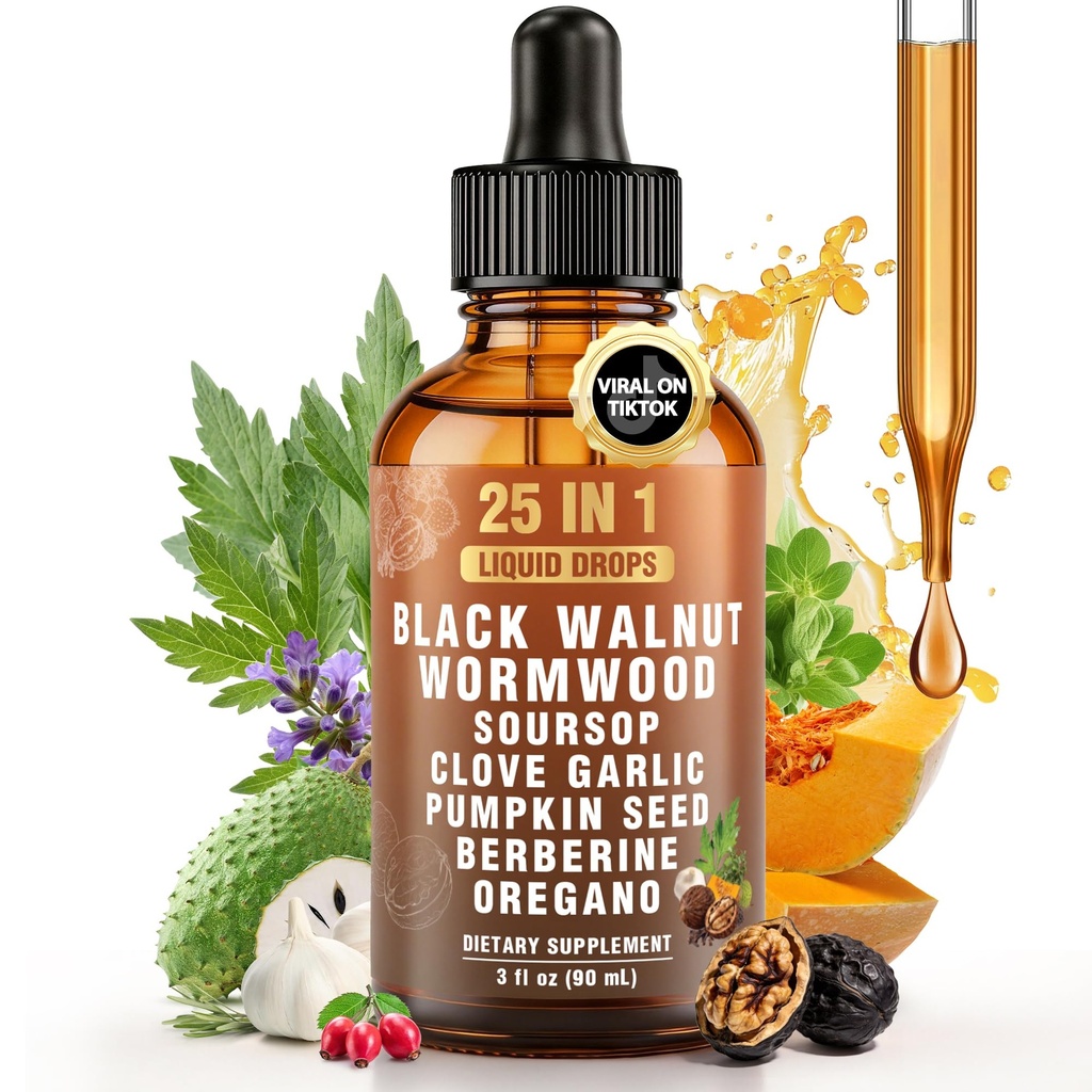 25-in-1 Liposomal Wormwood Black Walnut Clove Parasite Cleanse with Clove, Garlic, Pumpkin Seed, Oregano & Berberine – 98% Absorption for Superior Digestive Health & Balance, 90ml