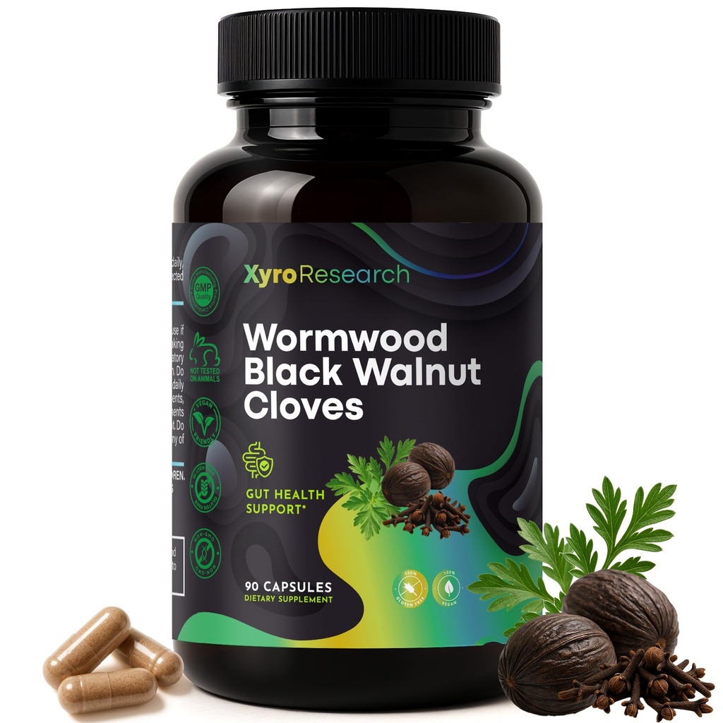 Wormwood Black Walnut Clove Capsules - Cleanse Detox Gut Digestive Health & Immune Support Supplement - Natural Herbal Combination with Sweet Worm Wood Blackwalnut & Cloves for Humans