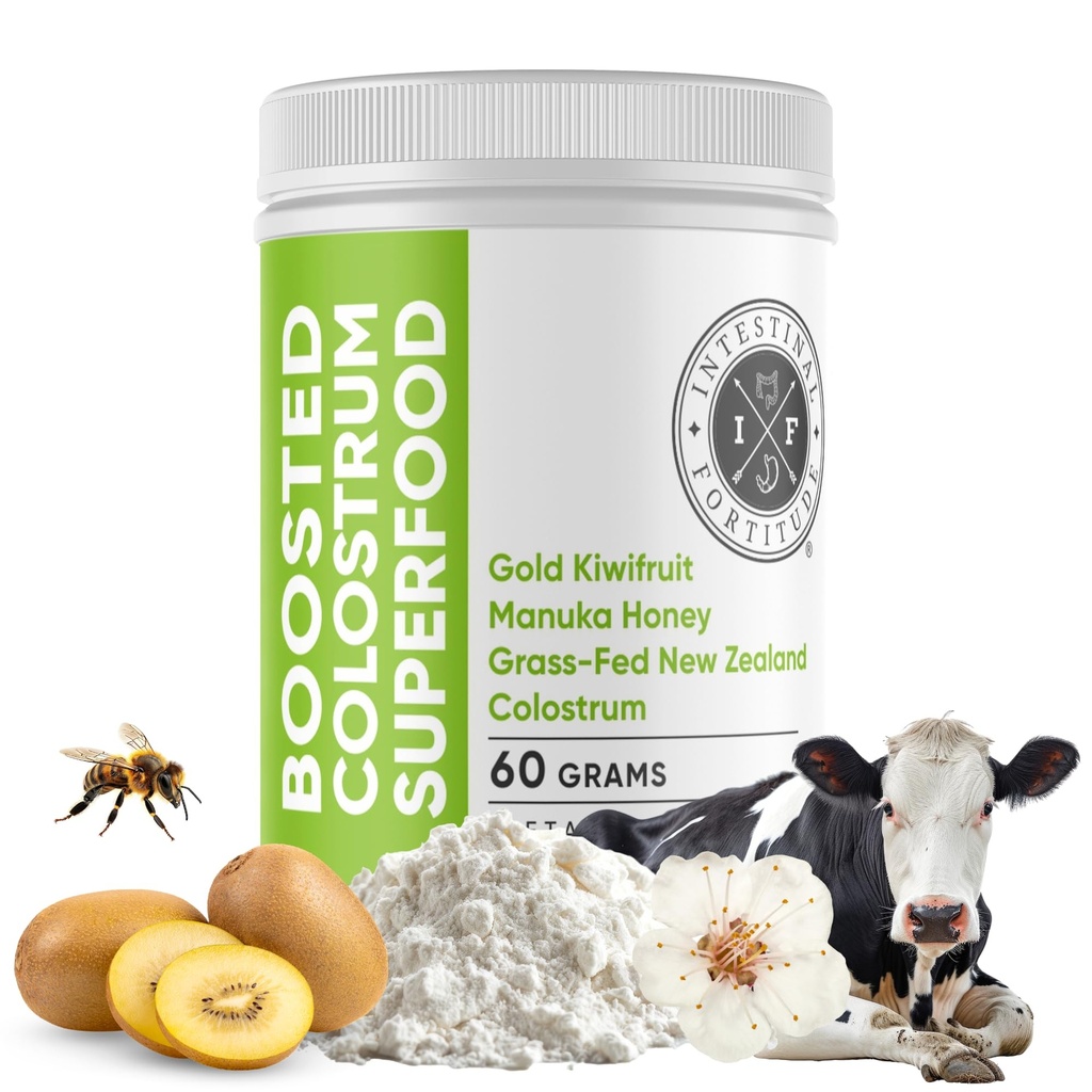 Intestinal Fortitude Boosted Colostrum Superfood Dieetsupplement: Grass-Fed Nieuw-Zeeland Bovine Colostrum, Gold Kiwifruit, Manuka honing, voor spijsvertering, immuunsysteem, en Gut Health (150 Gram)