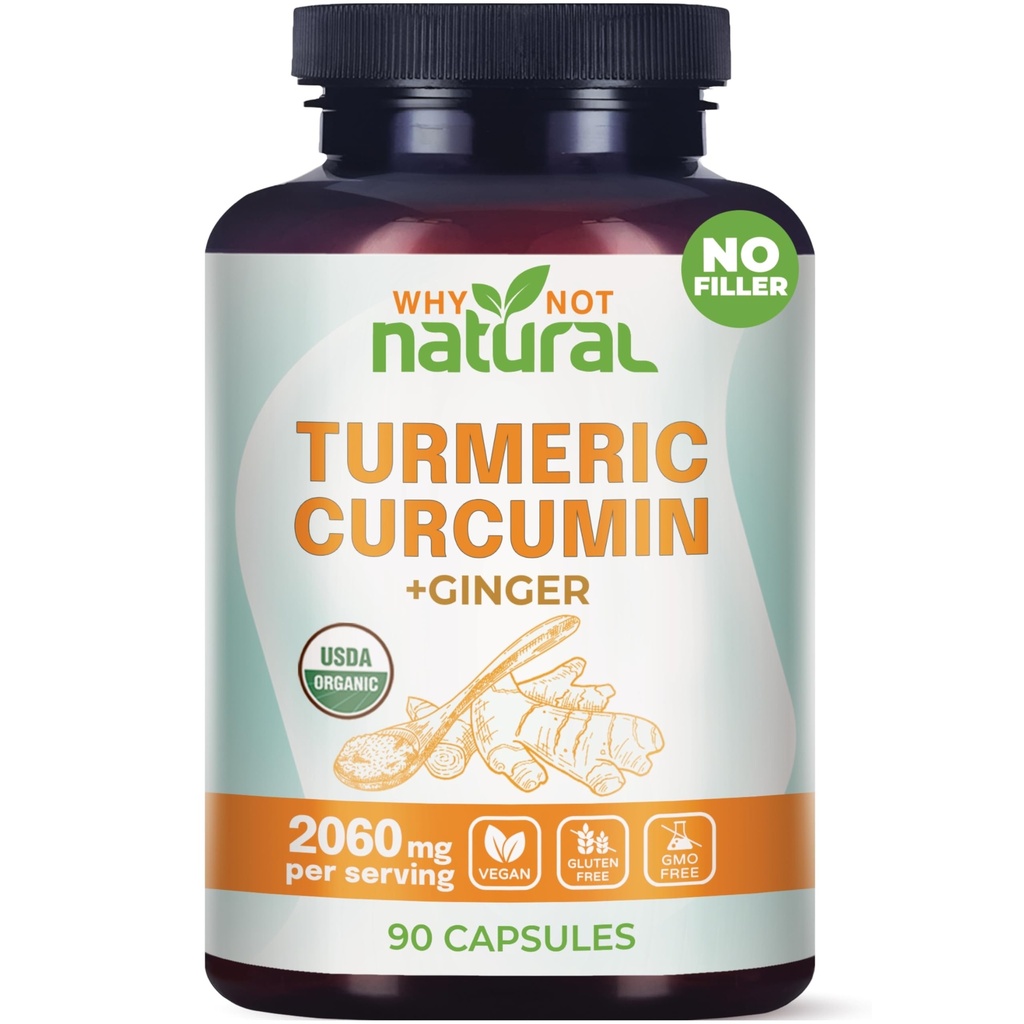 Organic Turmeric Curcumin Supplement in Capsules with Ginger and Black Pepper - Tumeric