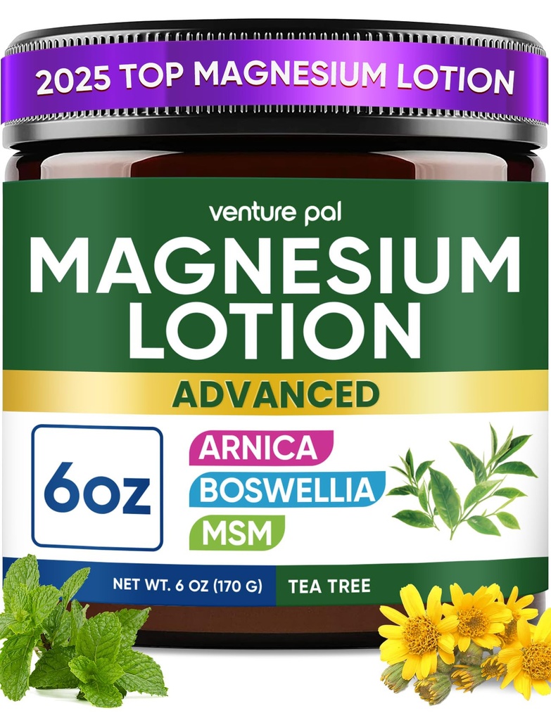 Magnesium Lotion with Arnica, MSM & Boswellia – Cooling Magnesium Cream – Lightweight Moisturizing Lotion for Legs & Feet – Safe for Kids – 6 fl oz