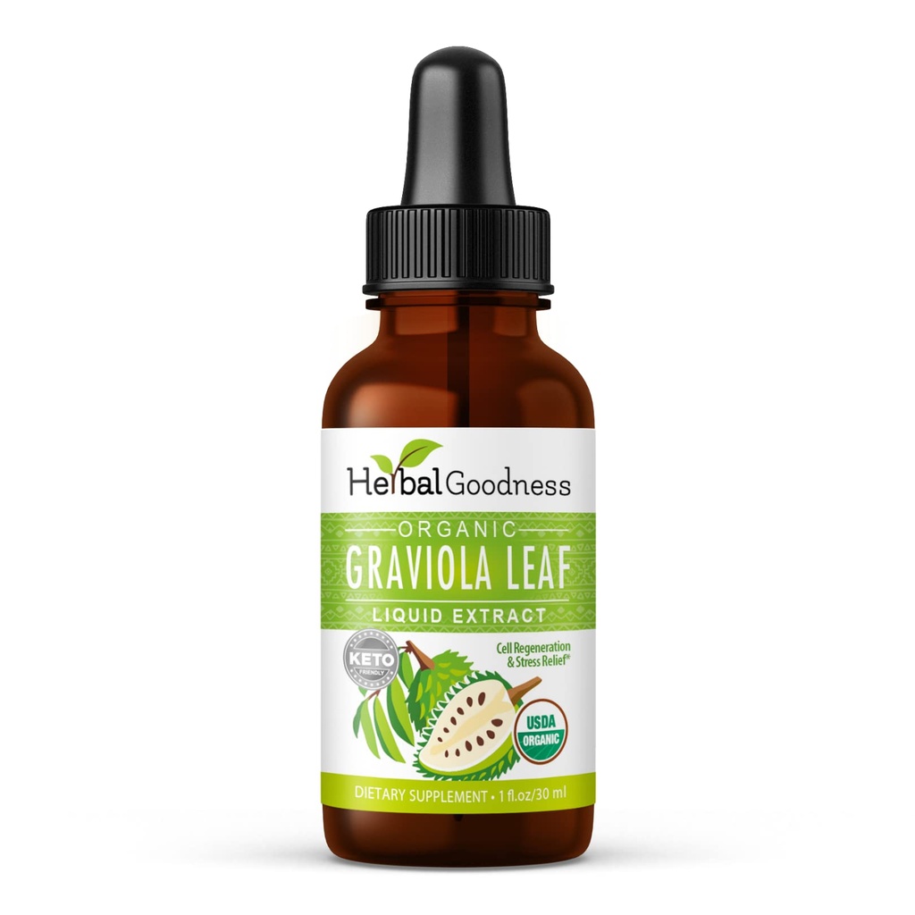 Herbal Goodness Organic Soursop Graviola Leaf Extract 1oz – 15X Concentrated Guanabana Liquid Tincture | USDA Organic & Kosher Certified | Supports Cell and Immune Wellness | Soursop Bitters Liquid