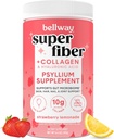 Bellway Super Fiber Powder + Collageen, Sugar-Free Psyllium Husk Powder met Collageen Peptiden en Hyaluronzuur voor Gut Health, gezonde huid, Nagels, Bones & Joints, Aardbei Lemonade (11 Serves)