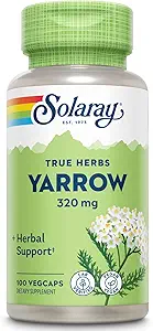 SOLARAY True Herbs Yarrow 320mg, Whole Aerial - Yarrow Herbal Supplements for Wellness Support - Non-GMO, Veganistisch, Glutenvrij, Lab Geverifieerd, 60 dagen geld terug garantie - 100 porties, 100 VegCaps