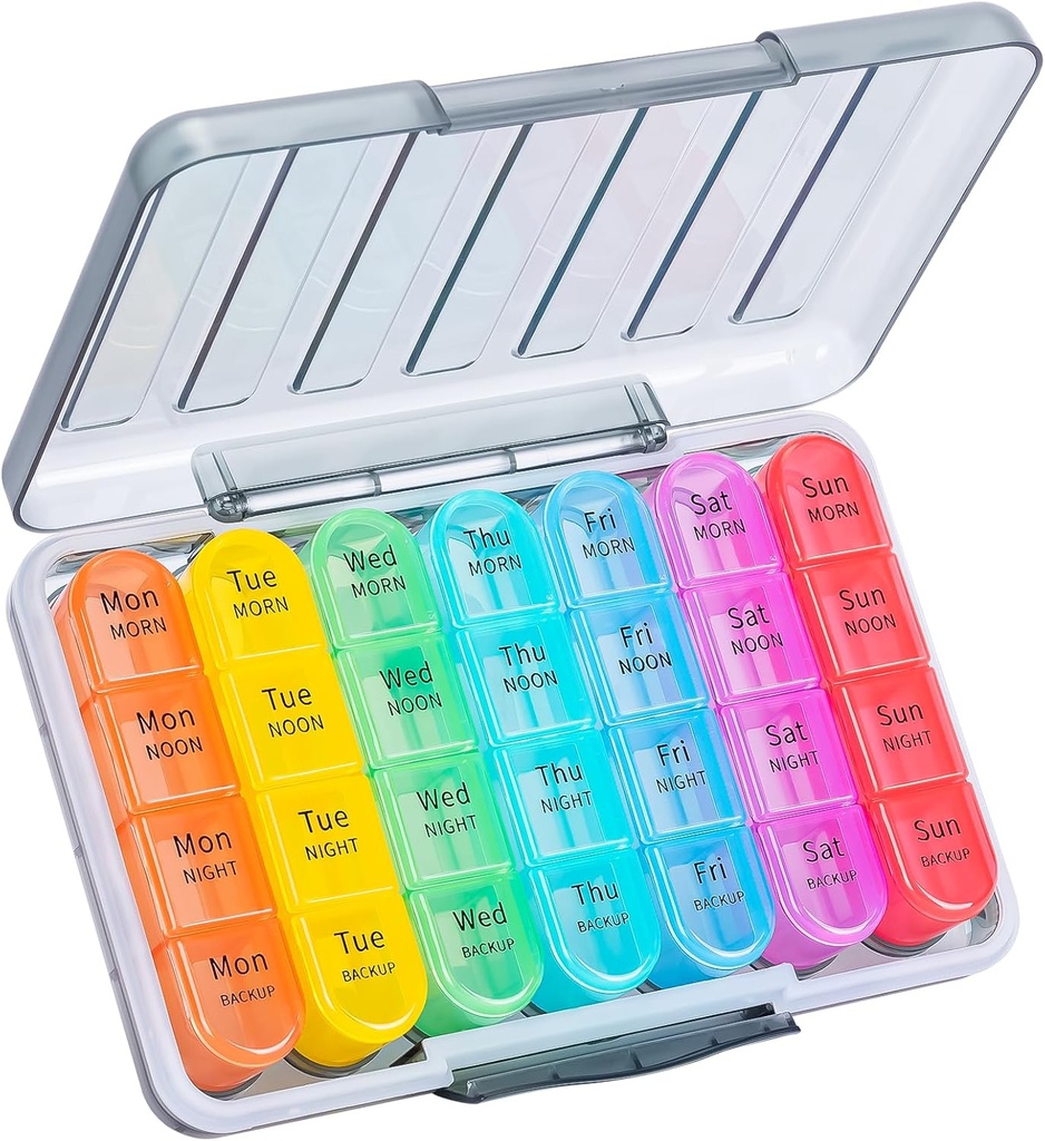 Daviky Weekly Pill Organizer 4 keer per dag, Vocht-Proof Pill Box 7 Dag, Dagelijkse Pill Case Medicine Organisator Box Gemakkelijk te dragen, Reis pil Organisator met 28 afdelingen om Vitaminen & Meds vast te houden