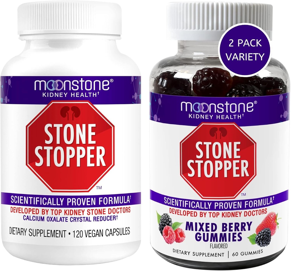 Moonstone Nieren Stenen Stopper Capsules & Gummies, Outperforms Chanca Piedra Stone Breaker & Nieren Ondersteuning Supplementen, Ontwikkeld door Urologen om Nierstenen te voorkomen, Gemengde Berry (Diversiteit 2 Pack)